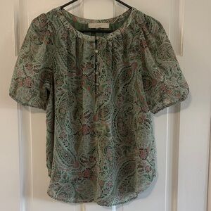 LOFT Paisley Blouse in Green and Pink